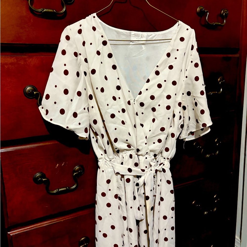 Sienna Sky White and Brown Polka Dot Midi Dress